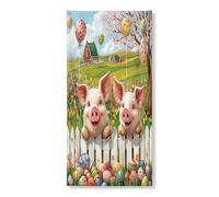 Copertura per porta esterna a forma di maiale pasquale primaverile, 36 x 72, uova di recinzione per casa di animali per porta anteriore e posteriore, decorazione per uscite, fattoria di campagna