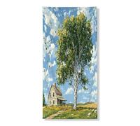 Copertura per porta esterna con albero di pioppo ad acquerello primaverile, 36 x 72, casa panoramica per casa di fattoria per porta anteriore posteriore banner ingresso uscita decorazione, paesaggio