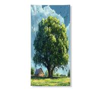 Copertura per porta esterna con albero di quercia ad acquerello primaverile, 36 x 72, casa panoramica per casa di fattoria per porta anteriore posteriore banner ingresso uscita decorazione, paesaggio