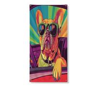 Copertura per porta esterna con bulldog francese, 91 x 182 cm, estetica pop con cucciolo stampato per porta anteriore e posteriore, decorazione per portico interno
