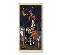 Copertura per porta esterna con cane Boston Terrier, 91 x 182 cm, cimitero cucciolo horror per porta anteriore e posteriore, decorazione per uscita, spaventosa decorazione per la casa e il portico