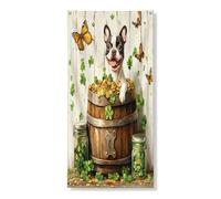 Copertura per porta esterna con cane Boston Terrier per il giorno di San Patrizio, 91 x 182, rustica divertente casa per cuccioli, decorazione per porta anteriore e posteriore, decorazione per uscita