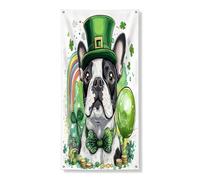 Copertura per porta esterna con cane Boston Terrier per San Patrizio, 91 x 182 cm, divertente cucciolo stampato per porta anteriore e posteriore, decorazione per ingresso, decorazione per interni e