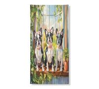 Copertura per porta esterna con cane Boston Terrier primaverile, 91 x 182 cm, per finestra, pianta in vaso, cucciolo, porta anteriore e posteriore, decorazione per uscita, divertente decorazione per