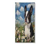 Copertura per porta esterna con cane Boston Terrier primaverile, 91 x 182 cm, stile maglia con cucciolo stampato per porta anteriore e posteriore, decorazione divertente per interni e portico