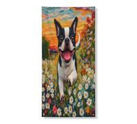 Copertura per porta esterna con cane Boston Terrier primaverile, 91 x 182 cm, stile maglia da giardino, casa per cuccioli, porta anteriore e posteriore, decorazione per ingresso e uscita, divertente