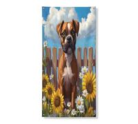 Copertura per porta esterna con cane boxer primaverile, 91 x 182 cm, motivo girasole, recinto cucciolo, decorazione per porta anteriore e posteriore, decorazione per portico interno per casa di