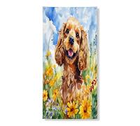 Copertura per porta esterna con cane Cocker Spaniel americano primaverile, 91 x 182 cm, dipinto a olio con cucciolo di fiori selvatici stampato per porta anteriore e posteriore, decorazione per