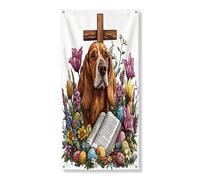 Copertura per porta esterna con cane coonhound pasquale primaverile, 91 x 182 cm, uova di campagna, fiori, cuccioli, porta anteriore e posteriore, decorazione divertente per la casa e il portico