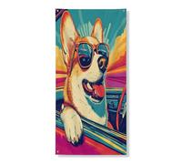 Copertura per porta esterna con cane Corgi, 91 x 182 cm, estetica pop con cucciolo stampato per porta anteriore e posteriore, decorazione per interni e portico