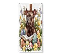 Copertura per porta esterna con cane Corso di Pasqua primaverile, 91 x 182 cm, uova di campagna, fiori, cuccioli, porta anteriore e posteriore, decorazione divertente per la casa e il portico