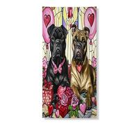 Copertura per porta esterna con cane Corso di San Valentino, 91 x 182 cm, decorazione per porta anteriore e posteriore in vetro colorato, decorazione per portico interno per coppia