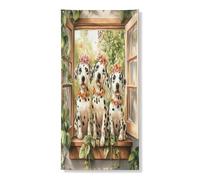 Copertura per porta esterna con cane dalmata primaverile, 91 x 182 cm, per finestra, pianta in vaso, cucciolo, porta anteriore e posteriore, decorazione per uscita, divertente decorazione per la casa