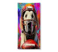 Copertura per porta esterna con cane dei Pirenei, 91 x 182 cm, decorazione per porta anteriore e posteriore con cucciolo di football americano e rugby, decorazione divertente per la casa e il portico