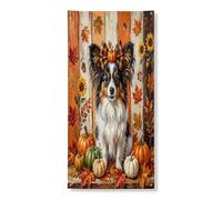 Copertura per porta esterna con cane di Papillon autunnale rustico, 91 x 182 cm, decorazione per porta anteriore e posteriore in legno, decorazione per porte interne e portico