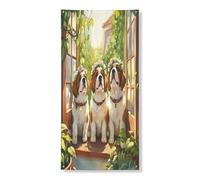 Copertura per porta esterna con cane di San Bernardo primaverile, 91 x 182 cm, per finestra, pianta in vaso, cucciolo, porta anteriore e posteriore, decorazione per uscita, divertente decorazione per