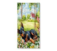 Copertura per porta esterna con cane dobermann primaverile, 91 x 182 cm, decorazione per porta anteriore e posteriore, decorazione divertente per la casa e il portico interno