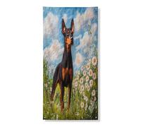 Copertura per porta esterna con cane dobermann primaverile, 91 x 182 cm, stile lavoro a maglia, decorazione per porta anteriore e posteriore, divertente decorazione per la casa e il portico interno