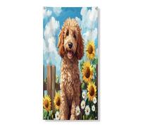 Copertura per porta esterna con cane labradoodle primaverile, 91 x 182 cm, motivo girasole recinto cucciolo modello porta anteriore posteriore banner decorazione ingresso, fattoria Pet Home Indoor