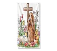 Copertura per porta esterna con cane levriero afgano pasquale primaverile, 91 x 182 cm, uova di campagna, fiori, cuccioli, porta anteriore e posteriore, decorazione divertente per la casa e il portico