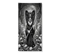 Copertura per porta esterna con cane Papillon gotico di Halloween, 91 x 182, teschio horror gotico spaventoso per casa, porta anteriore e posteriore, decorazione per uscita, stampa spettrale per