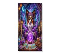 Copertura per porta esterna con cane papillon strega di Halloween, 91 x 182 cm, tarocchi spaventosi per porta anteriore e posteriore, decorazione per portico per interni
