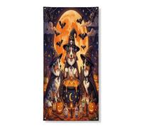 Copertura per porta esterna con cane pastore australiano di Halloween, 91 x 182 cm, calderone vintage stampato per porta anteriore e posteriore, decorazione spaventosa per la casa e il portico