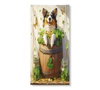 Copertura per porta esterna con cane pastore australiano per il giorno di San Patrizio, 91 x 182, rustica divertente casa per cuccioli, porta anteriore e posteriore, decorazione per uscita