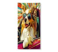 Copertura per porta esterna con cane pastore delle Shetland, 91 x 182 cm, estetica pop stravagante cucciolo anteriore e posteriore, decorazione per ingresso e uscita, decorazione per interni e portico