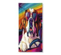 Copertura per porta esterna con cane San Bernardo, 91 x 182 cm, estetica pop con cucciolo stampato per porta anteriore e posteriore, decorazione per interni e portico