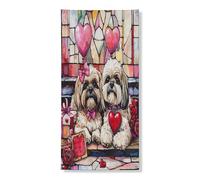 Copertura per porta esterna con cane Shih Tzu di San Valentino, 36 x 72, casa per cuccioli in vetro colorato per porta anteriore posteriore banner ingresso uscita decorazione, coppia stampata