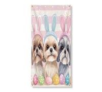 Copertura per porta esterna con cane Shih Tzu primaverile pasquale 91,2 x 182,9 cm, simpatiche uova divertenti cucciolo anteriore porta posteriore banner ingresso uscita decorazione, Funky Pet Home