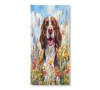 Copertura per porta esterna con cane Springer Spaniel, 91 x 182 cm, dipinto a olio con cucciolo di fiori selvatici stampato per porta anteriore e posteriore, decorazione divertente per la casa e il