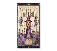 Copertura per porta esterna con cane strega Cockapoo di Halloween, 91 x 182 cm, retrò divertente strega magica per porta anteriore e posteriore, decorazione per uscita, decorazione spettrale per la