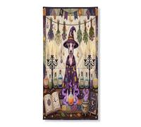 Copertura per porta esterna con cane strega di Halloween, 91 x 182 cm, retro divertente strega magica per porta anteriore e posteriore, decorazione per uscita, decorazione spettrale per la casa e il