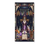 Copertura per porta esterna con cane strega di San Bernardo di Halloween, 91 x 182 cm, retro divertente strega magica per porta anteriore e posteriore, decorazione per uscita, decorazione spettrale