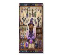 Copertura per porta esterna con cane strega labradoodle di Halloween, 91 x 182 cm, retrò divertente strega magica per porta anteriore e posteriore, decorazione per uscita, decorazione spettrale per la