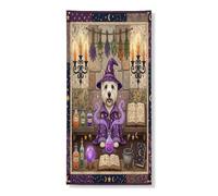 Copertura per porta esterna con cane strega Westie di Halloween, 91 x 182 cm, retro divertente strega magica per porta anteriore e posteriore, decorazione per uscita, decorazione spettrale per la casa