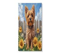 Copertura per porta esterna con cane Yorkie primaverile, 91 x 182 cm, motivo girasole recinto cucciolo decorazione per porta anteriore e posteriore, decorazione per l'ingresso della casa degli animali
