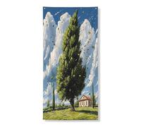 Copertura per porta esterna con cipresso ad acquerello primaverile, 36 x 72, casa panoramica per casa di fattoria per porta anteriore e posteriore, decorazione per uscita di ingresso, paesaggio