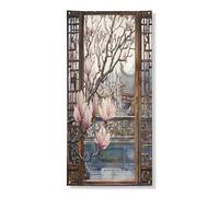 Copertura per porta esterna con fiori di magnolie primaverili, 91 x 182 cm, casa di campagna floreale per casa anteriore e posteriore, decorazione per porte d'ingresso, decorazione per finestre