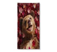 Copertura per porta esterna con orso di San Valentino, 91 x 182 cm, pittura a olio con stampa di rose per porta anteriore e posteriore, decorazione per portico interno per casa con animali