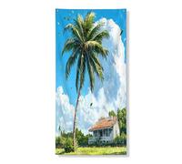 Copertura per porta esterna con palma ad acquerello primaverile, 36 x 72, casa panoramica per casa di fattoria per porta anteriore posteriore banner ingresso uscita decorazione, paesaggio naturale