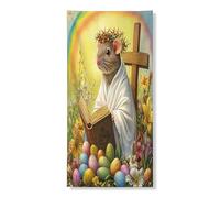 Copertura per porta esterna con topo pasquale primaverile, 91 x 182 cm, croce retrò uova animali porta anteriore posteriore banner decorazione ingresso, casa fattoria di campagna decorazioni per