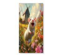 Copertura per porta esterna con topo primaverile, 91 x 182 cm, decorazione per porta anteriore e posteriore con animali da giardino di campagna, decorazione divertente per portico interno