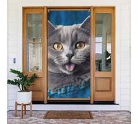 Copertura per porta Gatto blu che sporge lingua Banner per porta di benvenuto Decorazione per porta da cortile Banner Sfondo Foto Portico Banner Primavera Estate Stagionale Decorazione per feste