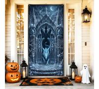 Copertura per porta gotica del castello del drago per Halloween, 91 x 183 | Porta del castello gotico, sfondo della porta d'ingresso, atmosfera di fantasia oscura, decorazione dell'ingresso spettrale