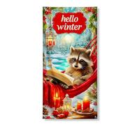 Copertura per porta invernale a forma di procione decorativa, accogliente foresta con animali, decorazione per porta d'ingresso, forniture per interni ed esterni, 91 x 182 cm