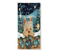 Copertura per porta invernale con cane decorativo, simpatico Yorkshire Terrier innevato, per interni ed esterni, decorazione per le vacanze, sfondo natalizio stagionale, 91 x 183 cm