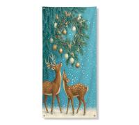 Copertura per porta invernale con cervi decorativi, rustici animali della foresta, decorazione per porta d'ingresso, per interni ed esterni, forniture festive 91 x 182 cm